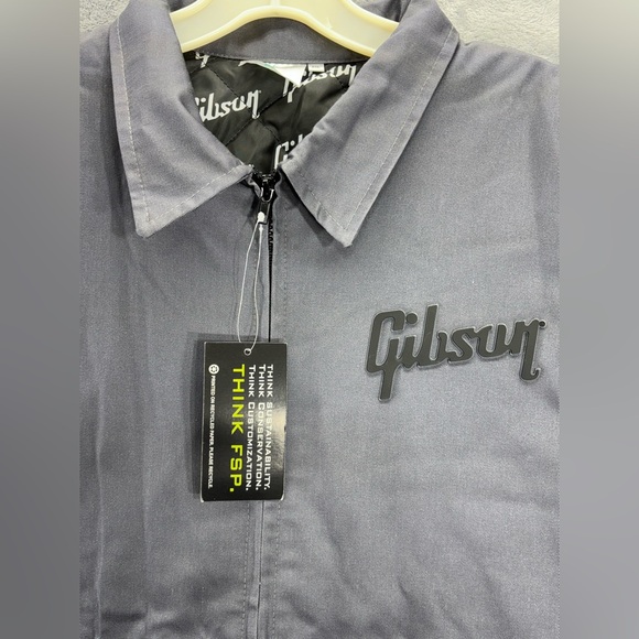 NWT Gibson Guitars Workwear FSP Jacket Gray Black Adult 2XL Lined Quilted Logo - Picture 4 of 16